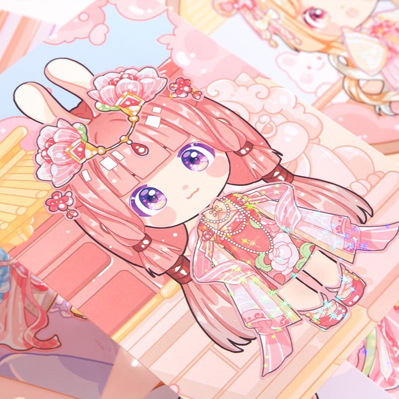 Kawaii Cuties ~ Dress - Up Dolls ~ Large Sticker Cards - The Kawaii Nest