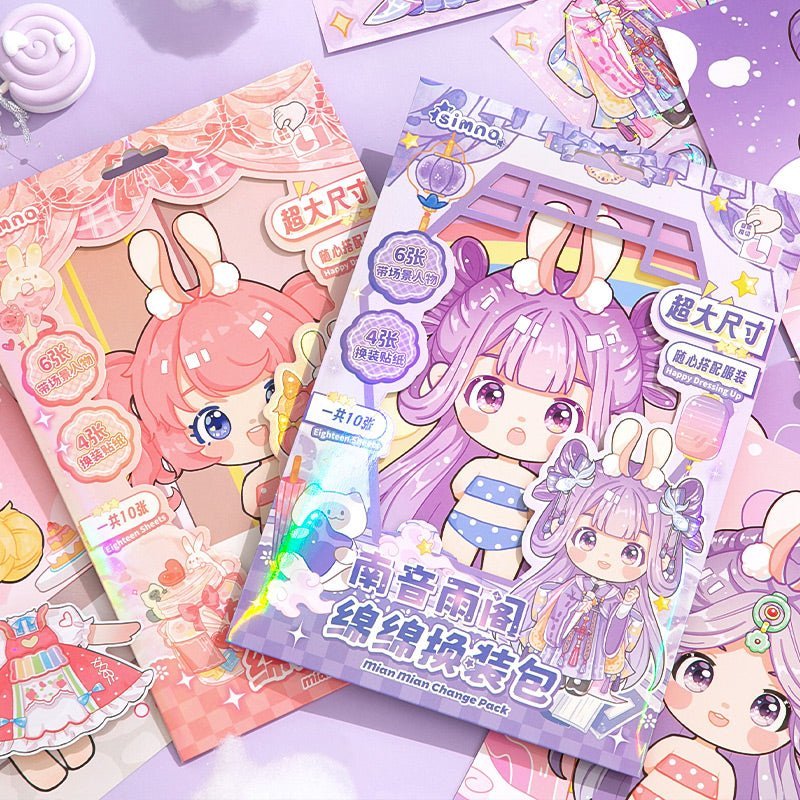 Kawaii Cuties ~ Dress - Up Dolls ~ Large Sticker Cards - The Kawaii Nest