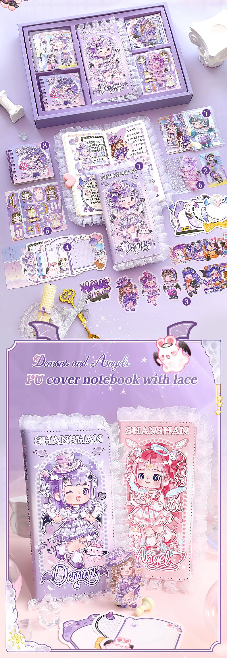 Kawaii Lace Journal Set – Angel & Demon Edition - The Kawaii Nest