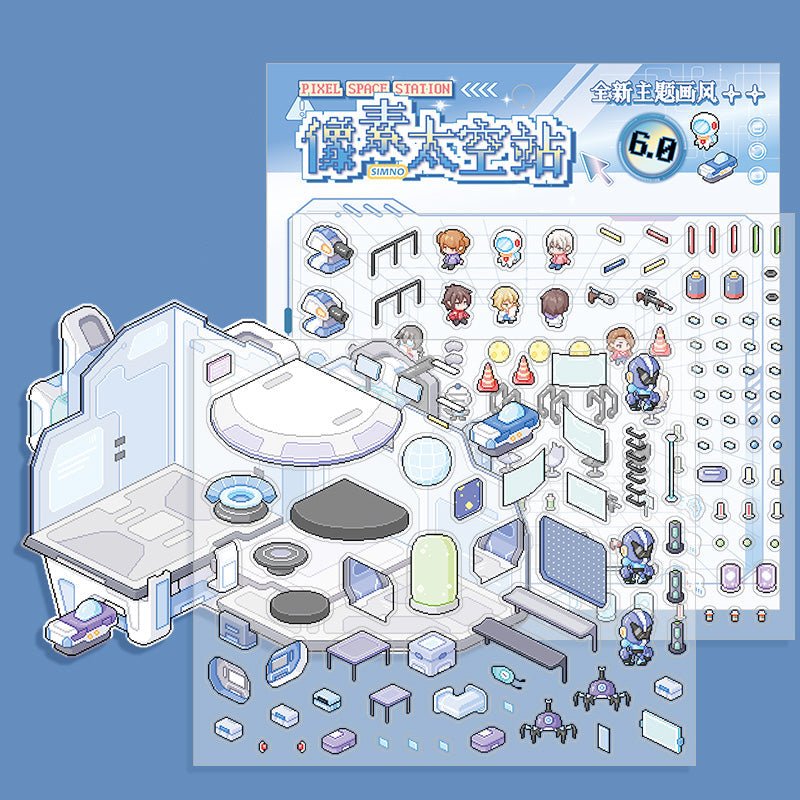 Pixel 3D Isometric Sticker Scene Set – Sushi Restaurant & Space Station - The Kawaii Nest