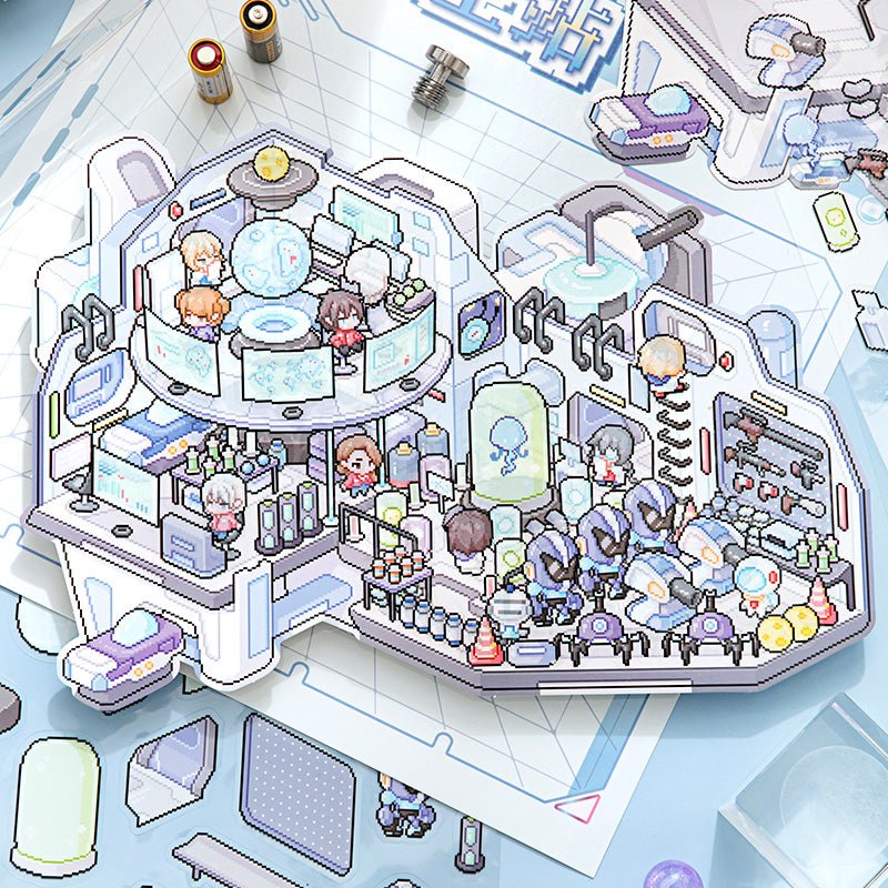 Pixel 3D Isometric Sticker Scene Set – Sushi Restaurant & Space Station - The Kawaii Nest