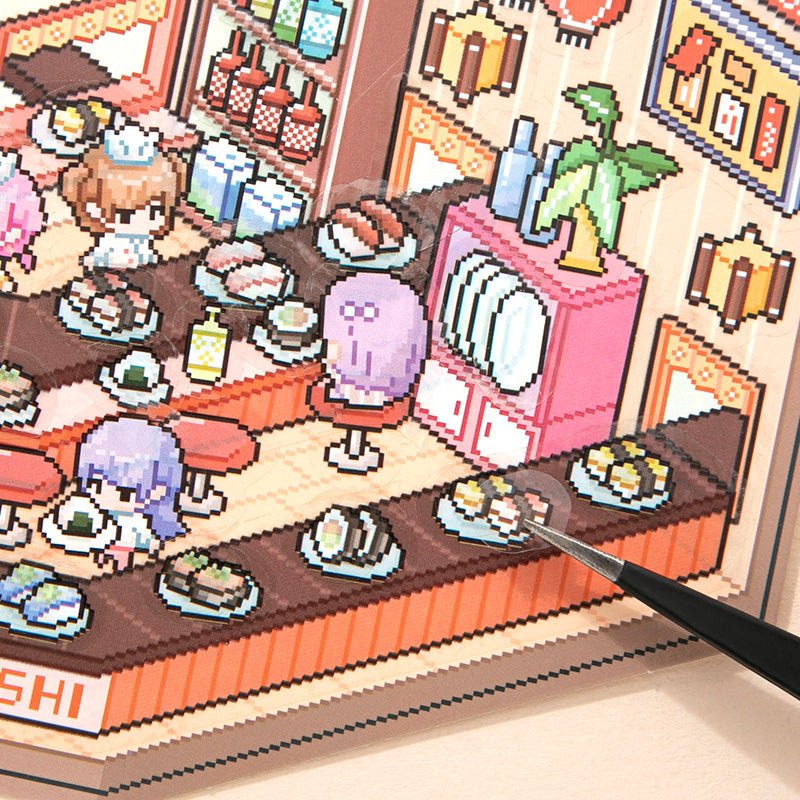 Pixel 3D Isometric Sticker Scene Set – Sushi Restaurant & Space Station - The Kawaii Nest