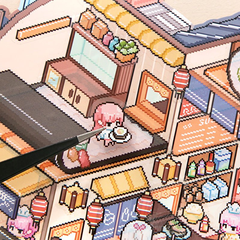 Pixel 3D Isometric Sticker Scene Set – Sushi Restaurant & Space Station - The Kawaii Nest