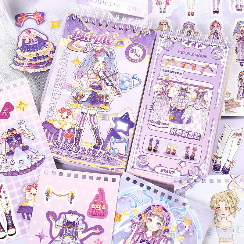 Purple Moon ~ Dress - Up Dolls Flip Book - The Kawaii Nest