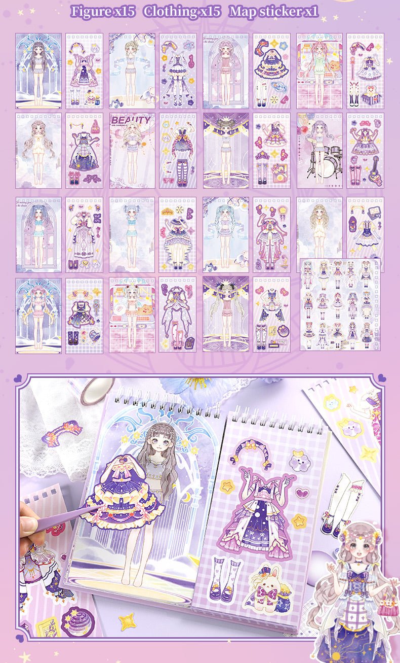 Purple Moon ~ Dress - Up Dolls Flip Book - The Kawaii Nest