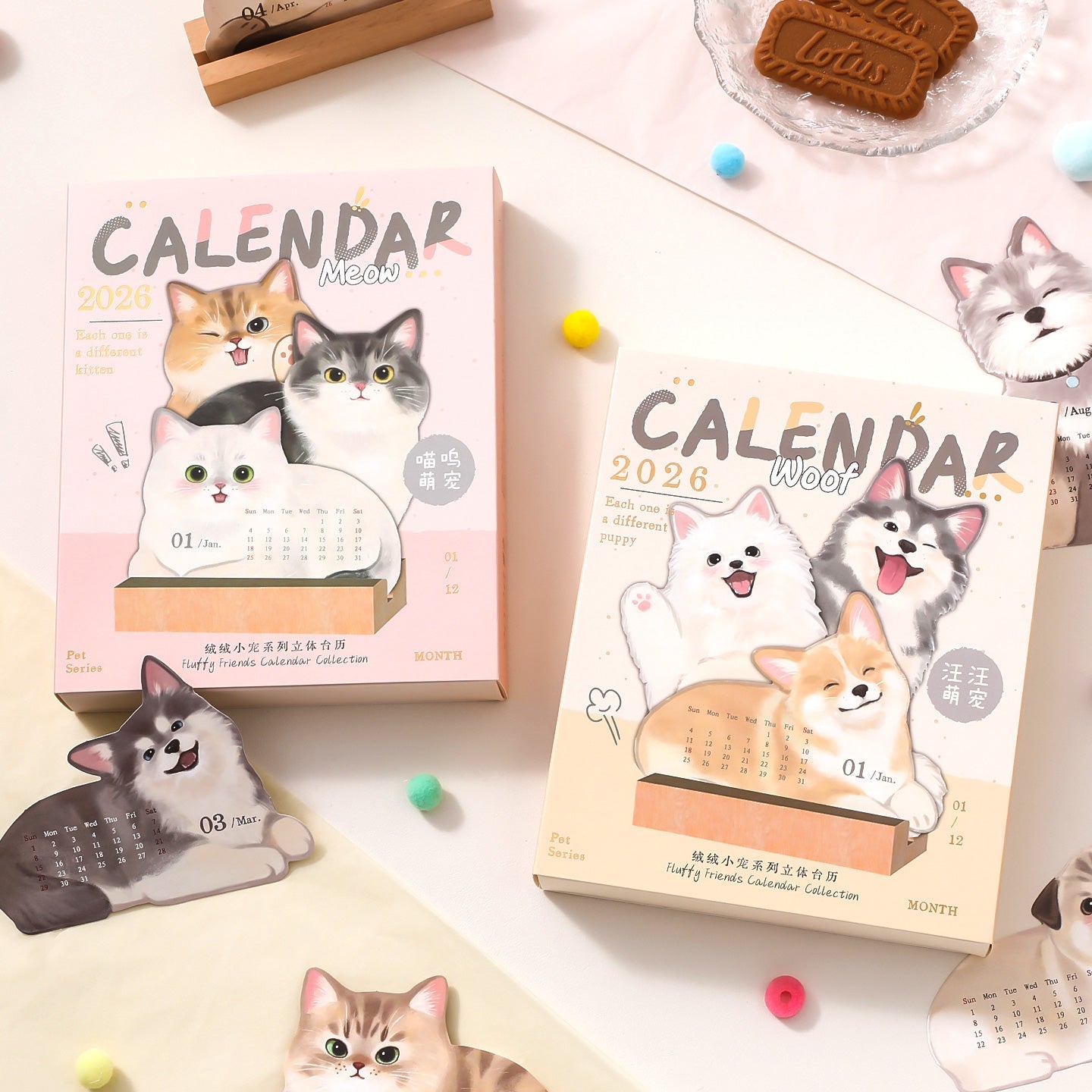 2026 Meow & Woof Desktop Calendars - The Kawaii Nest