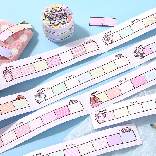 Kawaii-themed planner stickers with a small container on a light blue background