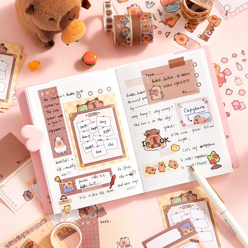 Capybara & Panda Washi Tape, Sticker and Notepaper Sets - The Kawaii Nest