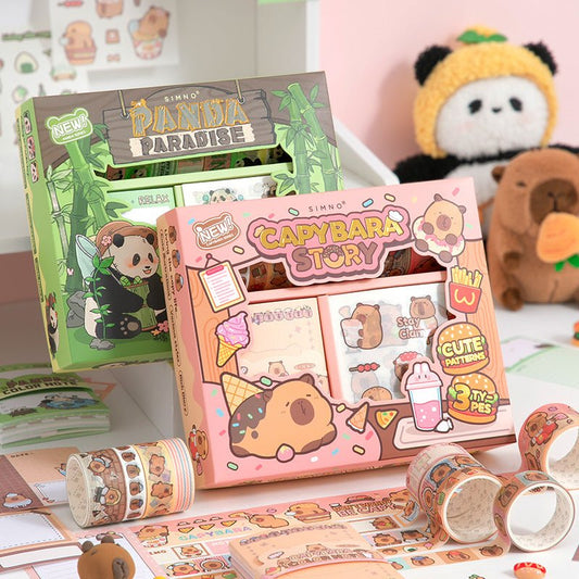 Capybara & Panda Washi Tape, Sticker and Notepaper Sets - The Kawaii Nest