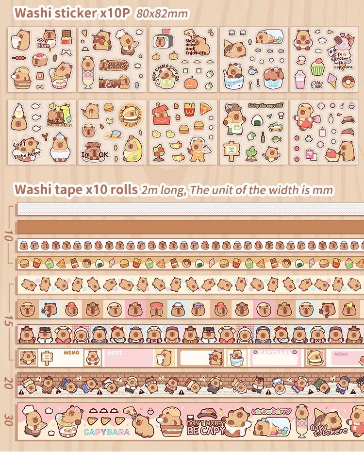 Capybara & Panda Washi Tape, Sticker and Notepaper Sets - The Kawaii Nest