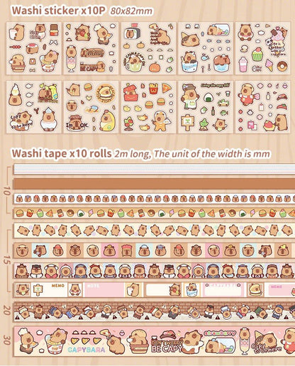 Capybara & Panda Washi Tape, Sticker and Notepaper Sets - The Kawaii Nest