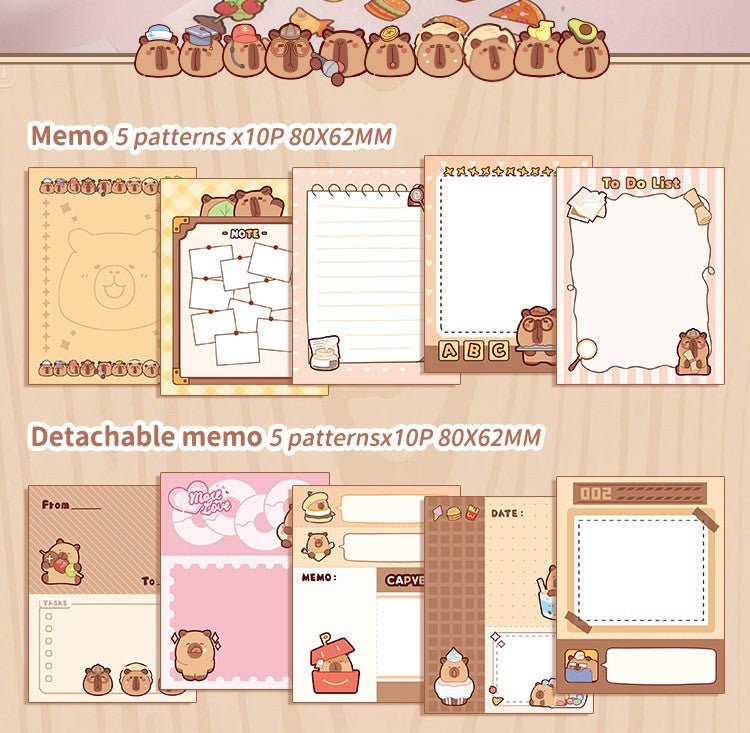 Capybara & Panda Washi Tape, Sticker and Notepaper Sets - The Kawaii Nest