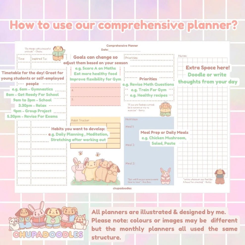 Chupa's Comprehensive Daily Planner Notepad ~ A4 - The Kawaii Nest
