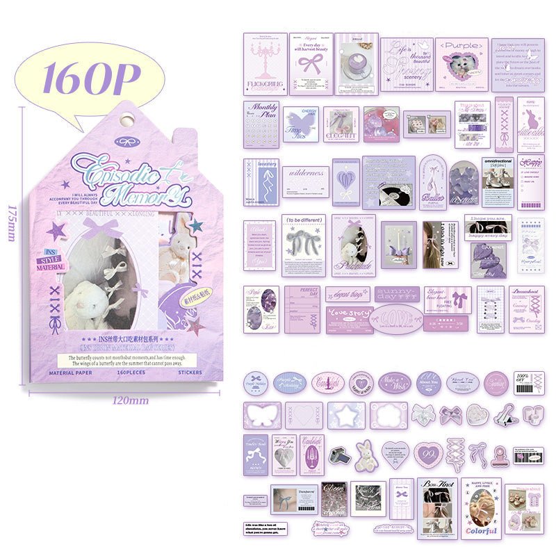 Material Papers & Stickers Pack ~ 160 Pieces - The Kawaii Nest