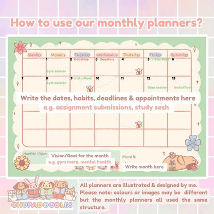 Monthly Planner Notepad ~ Kawaii Flowers ~ A4 - The Kawaii Nest
