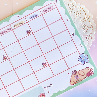 Monthly Planner Notepad ~ Kawaii Flowers ~ A4 - The Kawaii Nest