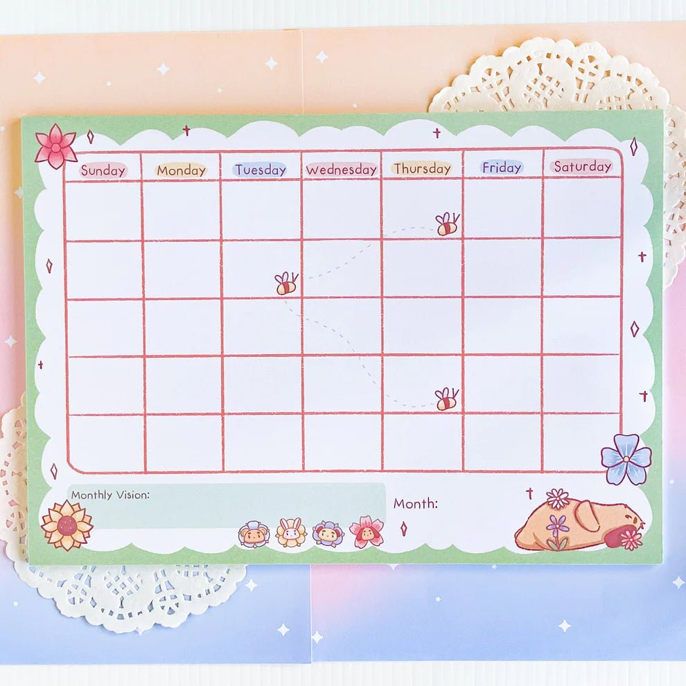 Monthly Planner Notepad ~ Kawaii Flowers ~ A4 - The Kawaii Nest