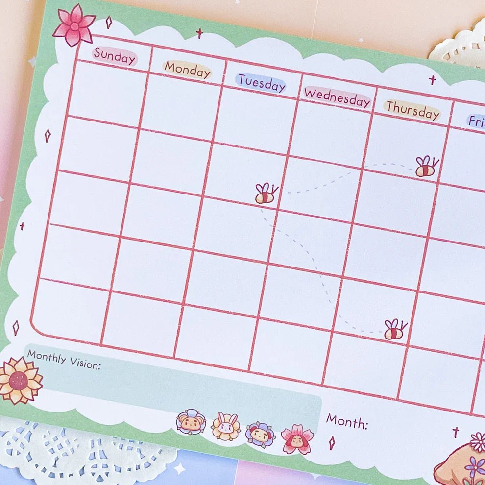 Monthly Planner Notepad ~ Kawaii Flowers ~ A4 - The Kawaii Nest