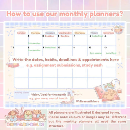 Monthly Planner Notepad ~ Kawaii Tea Party ~ A4 - The Kawaii Nest