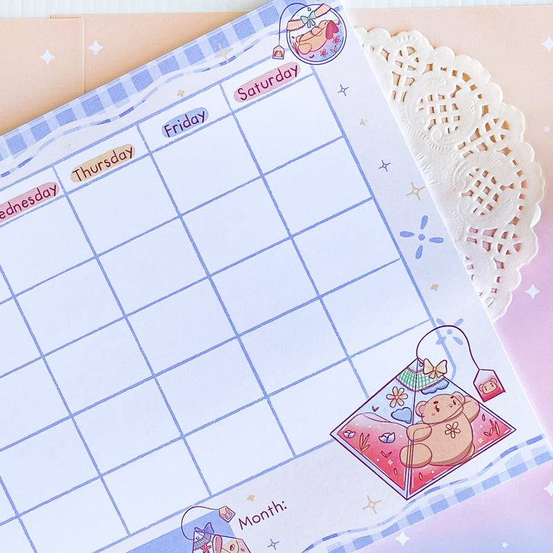 Monthly Planner Notepad ~ Kawaii Tea Party ~ A4 - The Kawaii Nest
