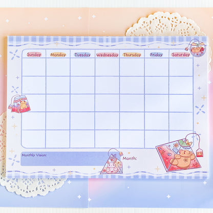 Monthly Planner Notepad ~ Kawaii Tea Party ~ A4 - The Kawaii Nest
