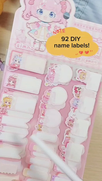 DIY Name Labels ~ 92 Water-Resistant Kawaii Stickers