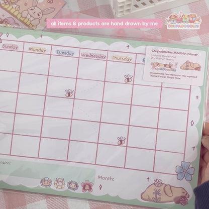 Monthly Planner Notepad ~ Kawaii Flowers ~ A4