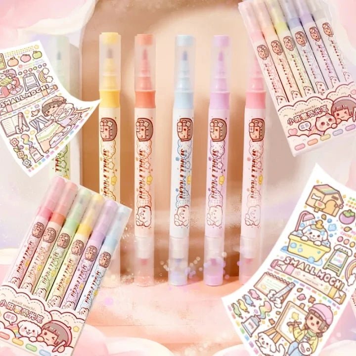 Small Mochi 6 Pack Twin Tip Highlighters - The Kawaii Nest