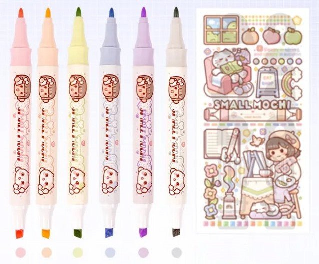 Small Mochi 6 Pack Twin Tip Highlighters - The Kawaii Nest