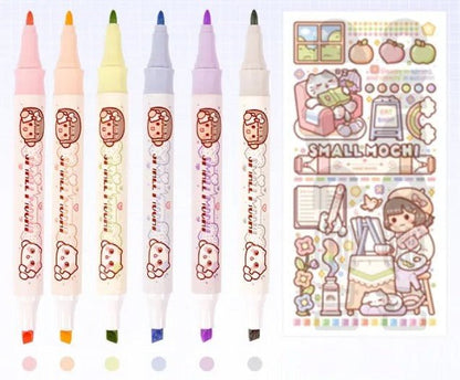Small Mochi 6 Pack Twin Tip Highlighters - The Kawaii Nest