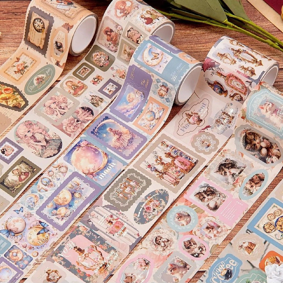 Sticker Ink Rolls Vintage Kitsch Sticker Rolls - Pre-cut, Gold Accents, Classic Aesthetic ...